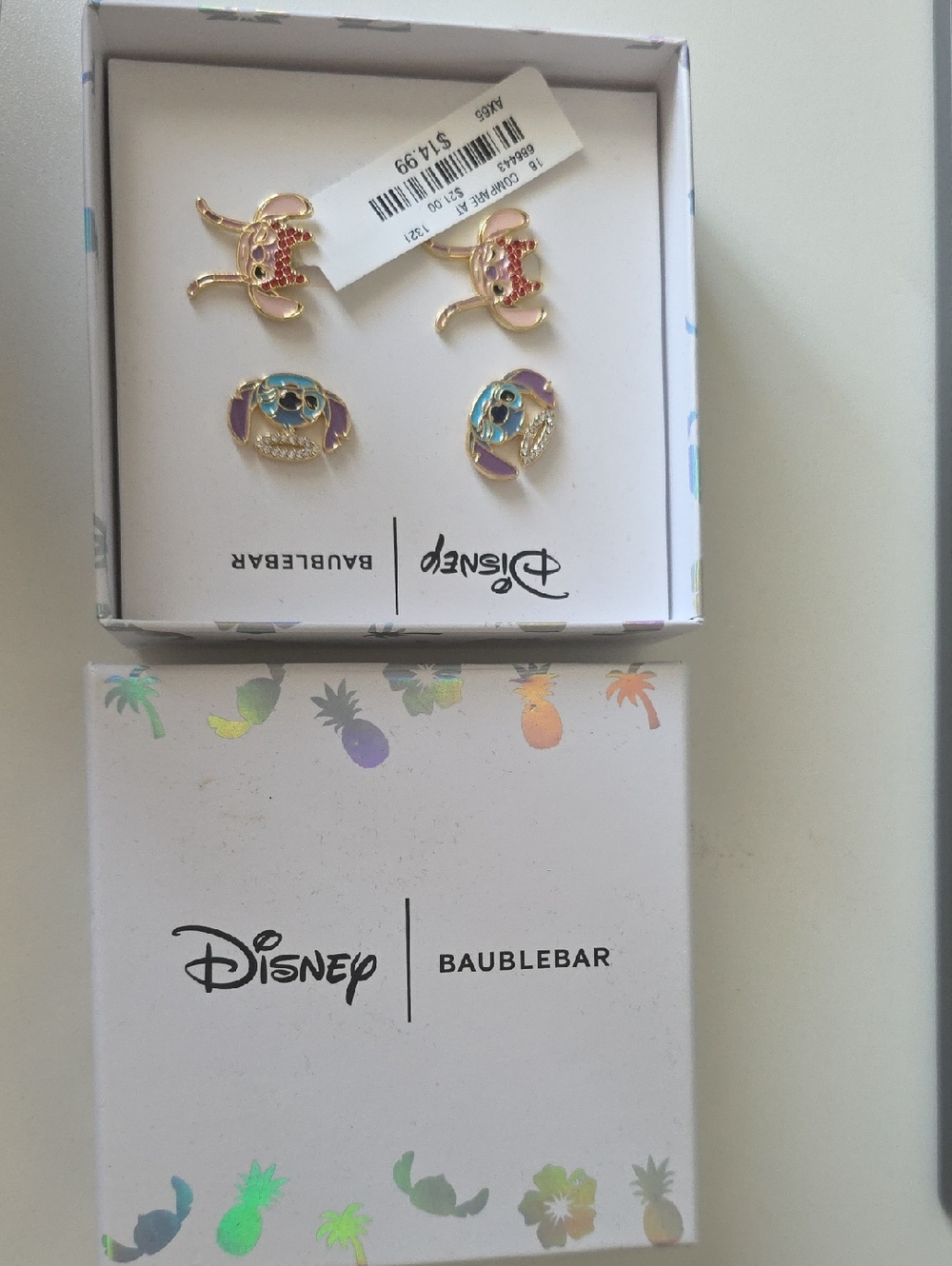 BaubleBar Disney Kids Pink, Purple & Teal Stitch Stud Earring Set